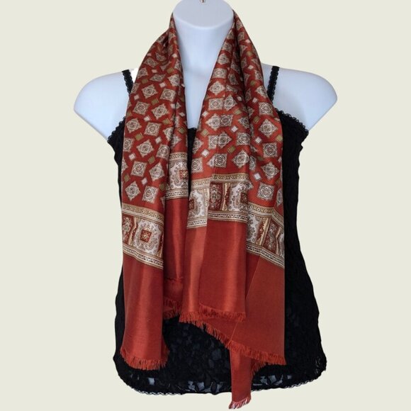 Vintage St Michael Red & Beige Scarf - Picture 2 of 5